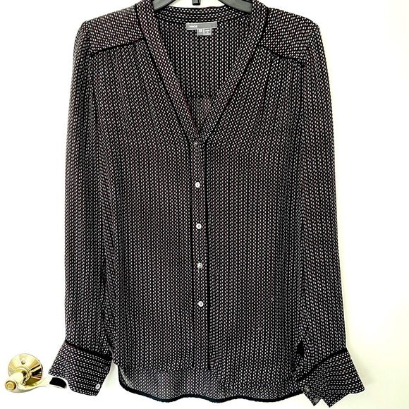 Vince silk blouse, navy and burgundy micro print- XS - Picture 4 of 7